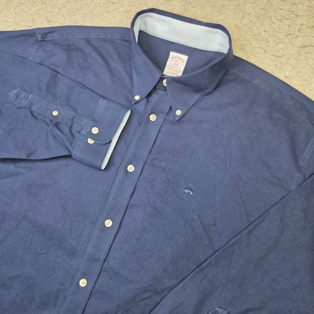 Brooks Brothers Shirt Mens 2XL Blue Madison Fit Long Sleeve Non-Iron Stretch